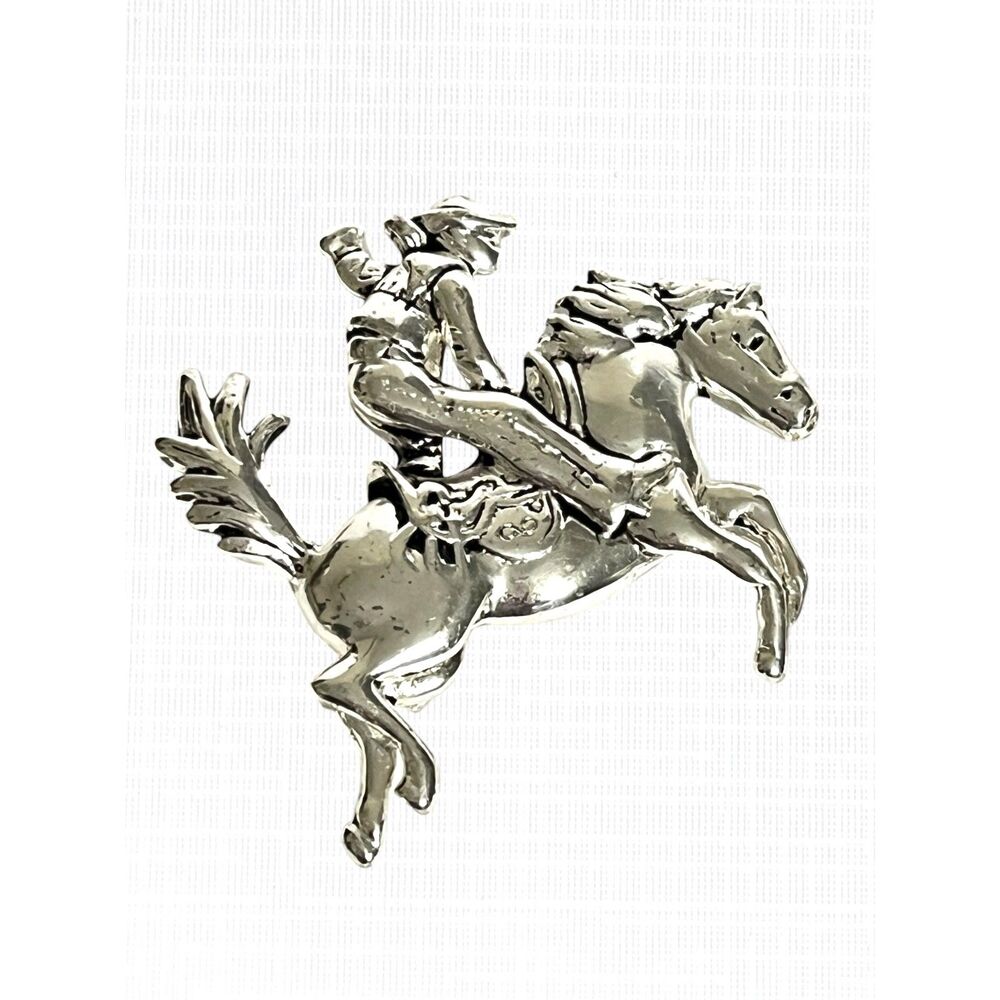 VTG Silver Tone Rodeo Horse Rider Convertible Pendant Brooch Cowgirl Western Pin